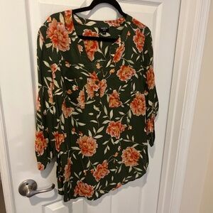 Torrid Harper Blouse Olive Green Pink Floral Challis Pullover Plus Size 2